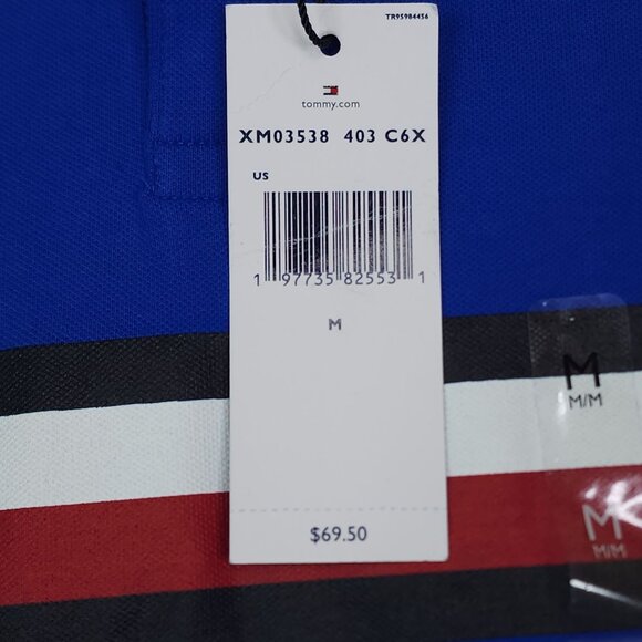 Tommy Hilfiger Mens Blue Polo Shirt Signature Stripe & Button Closure Medium - Picture 2 of 7